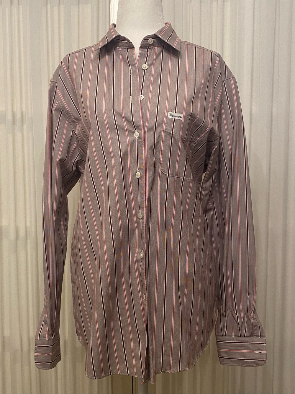 Faconnable Women’s Striped Button-Up Shirt Pink Burgandy Sz M Preppy Academia